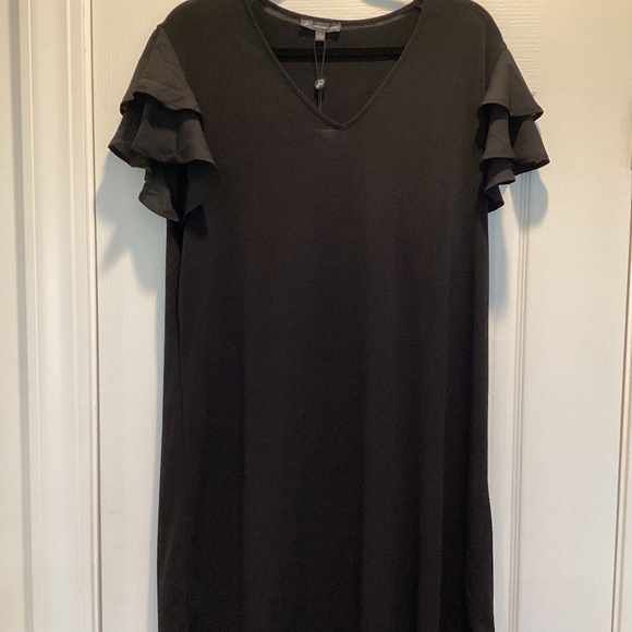 Adrianna Papell Dresses & Skirts - Ruffle Cap Sleeve A-Line Little Black Dress